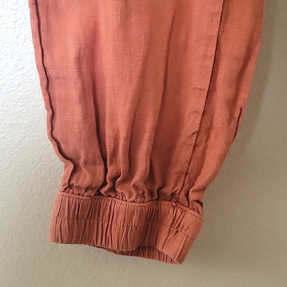Nicole Miller Orange 100% Linen Cargo Joggers - Size Large - Picture 6 of 9